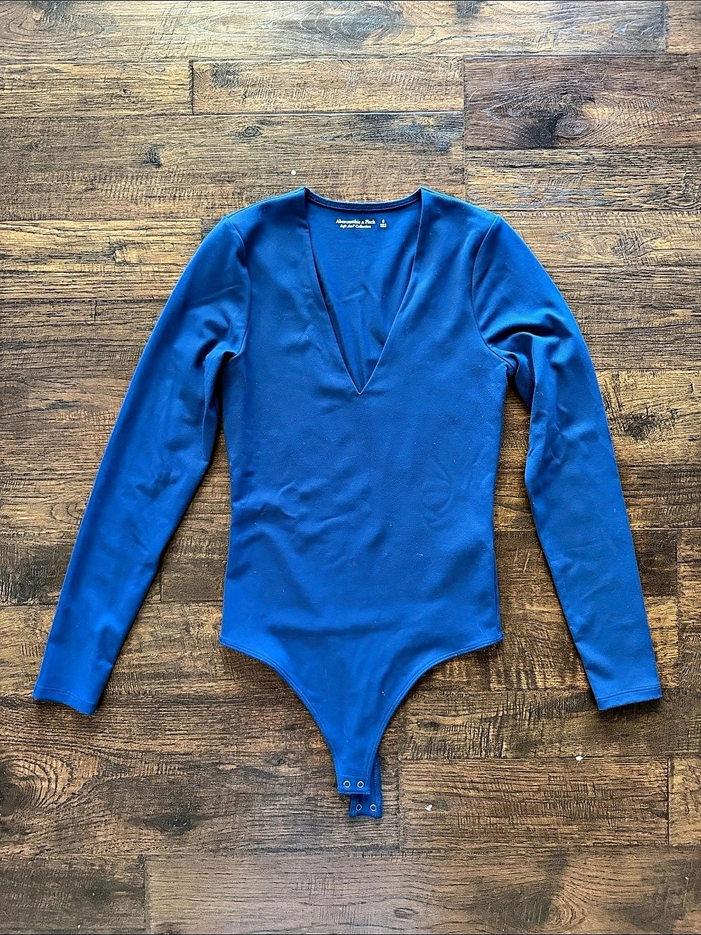 Abercrombie & Fitch Soft A&F Collection Long Sleeve V-Neck Bodysuit Blue Small